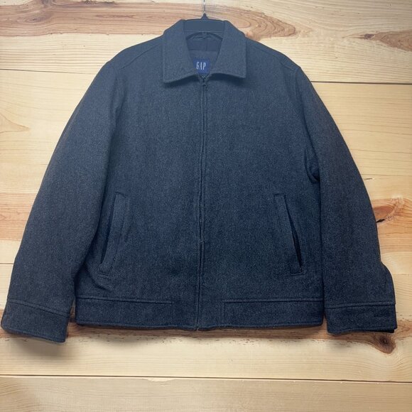 Vintage Gap Jacket Mens Medium Gray Full Zip Wool Bomber Coat - Picture 1 of 12